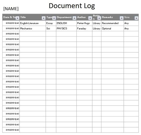 document tracking log.